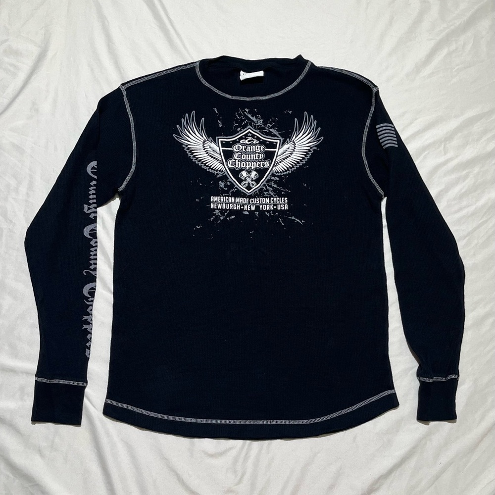 VTG Orange County Choppers Thermal Y2K Waffle Knit Affliction Style size Lg men